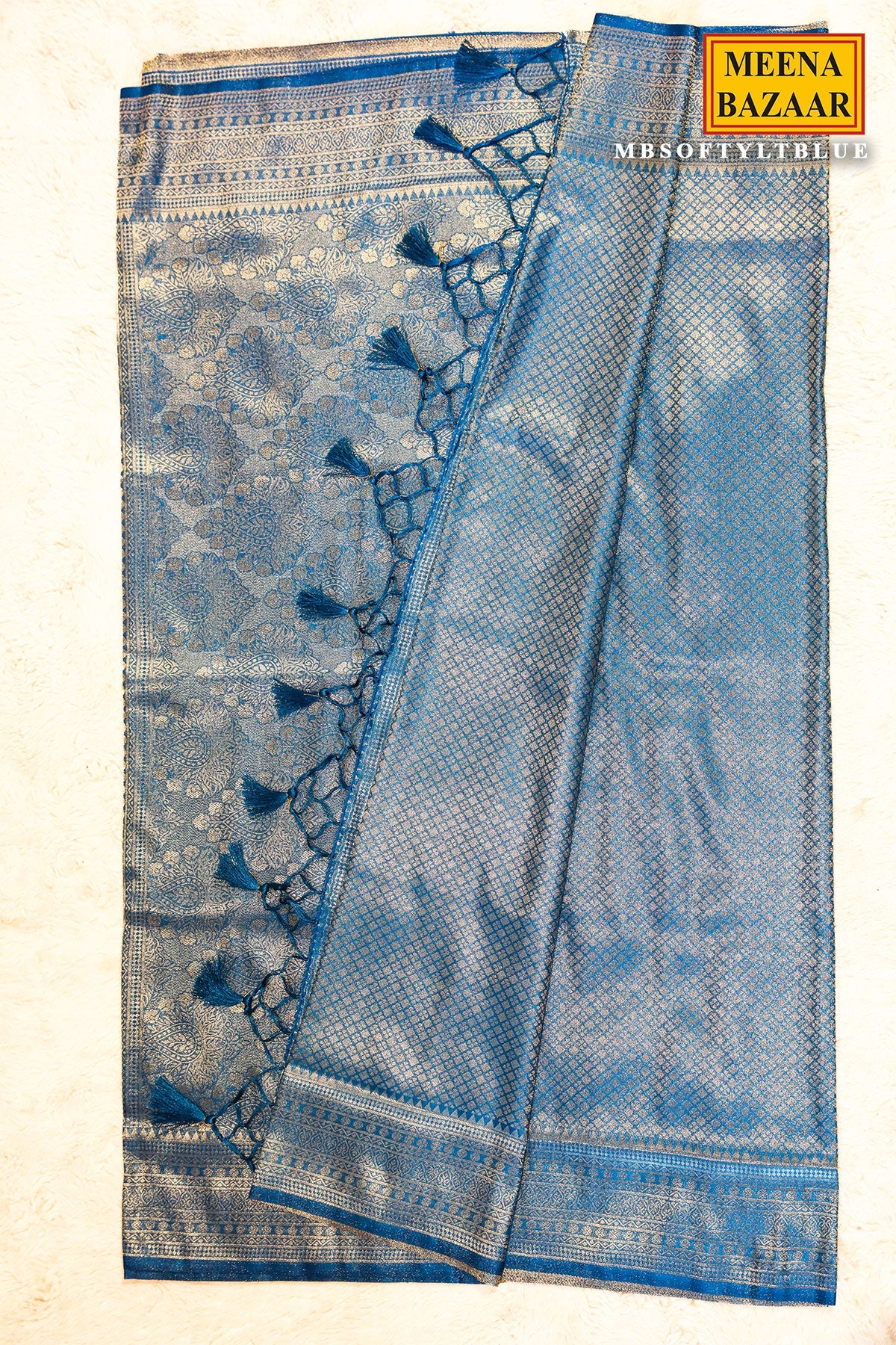 Softy Blue Silk Weaving Jaal Saree