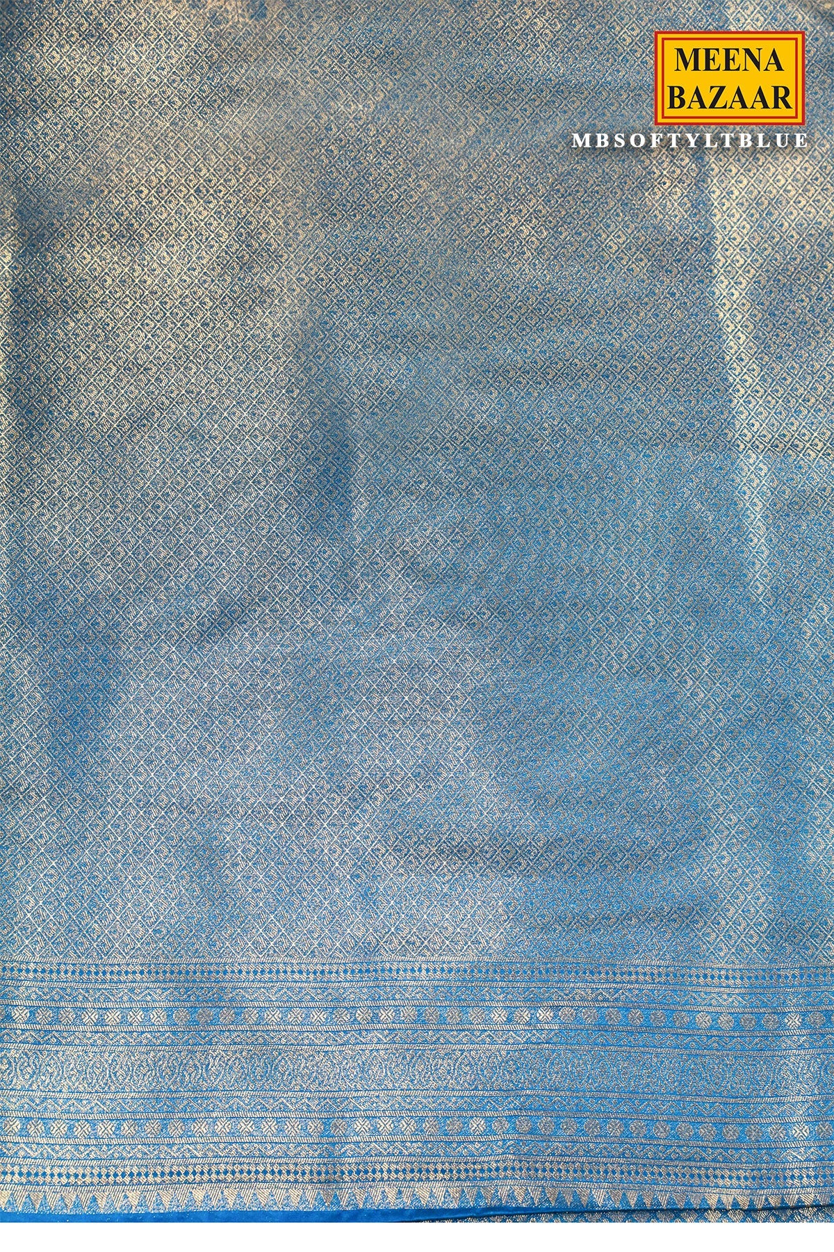 Softy Blue Silk Weaving Jaal Saree