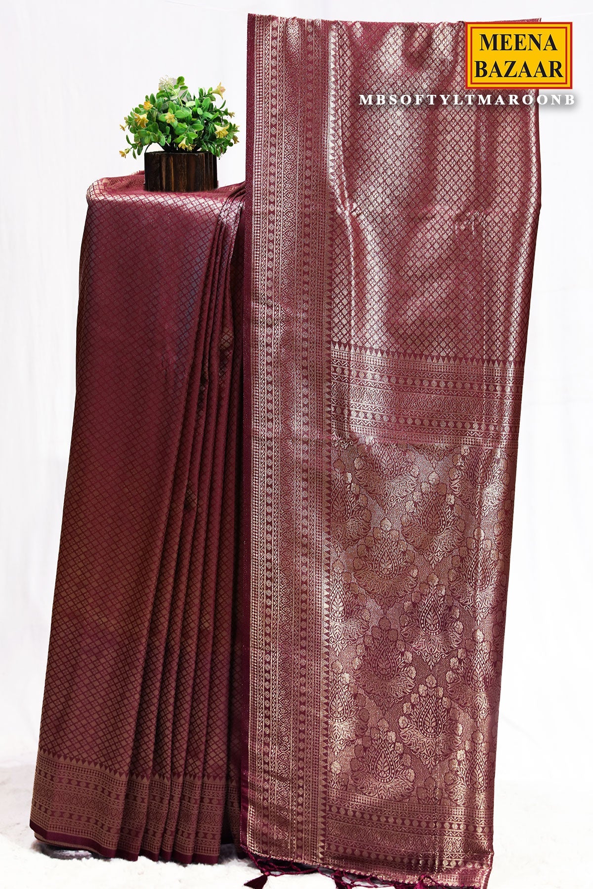 Softy Maroon Silk Weaving Jaal Saree – Classic Edit