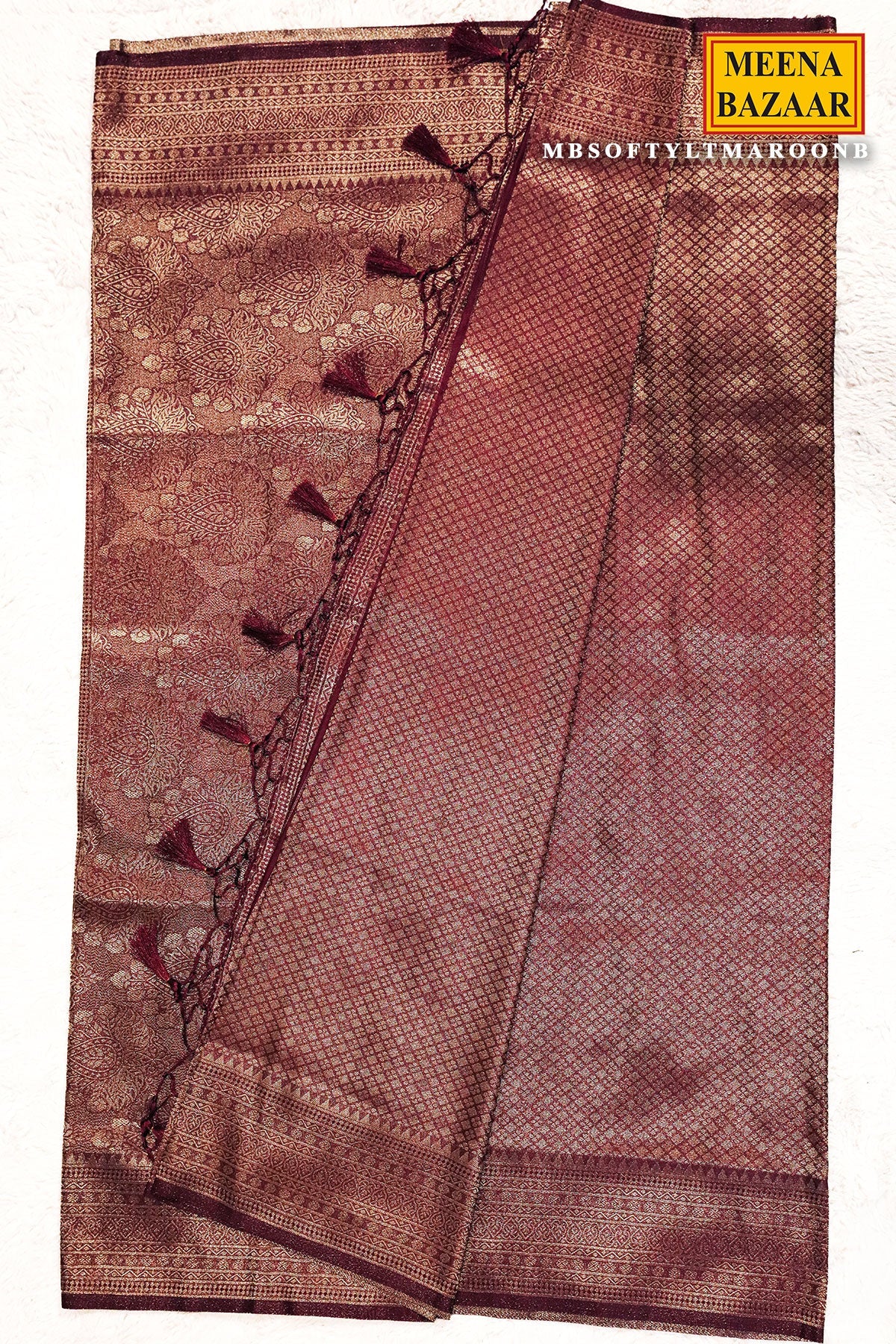 Softy Maroon Silk Weaving Jaal Saree – Classic Edit