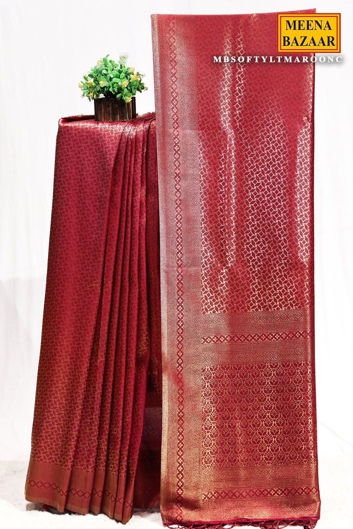 Softy Maroon Silk Weaving Jaal Saree