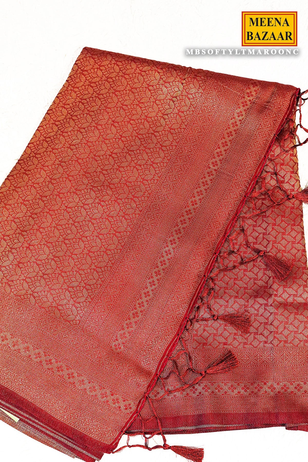 Softy Maroon Silk Weaving Jaal Saree