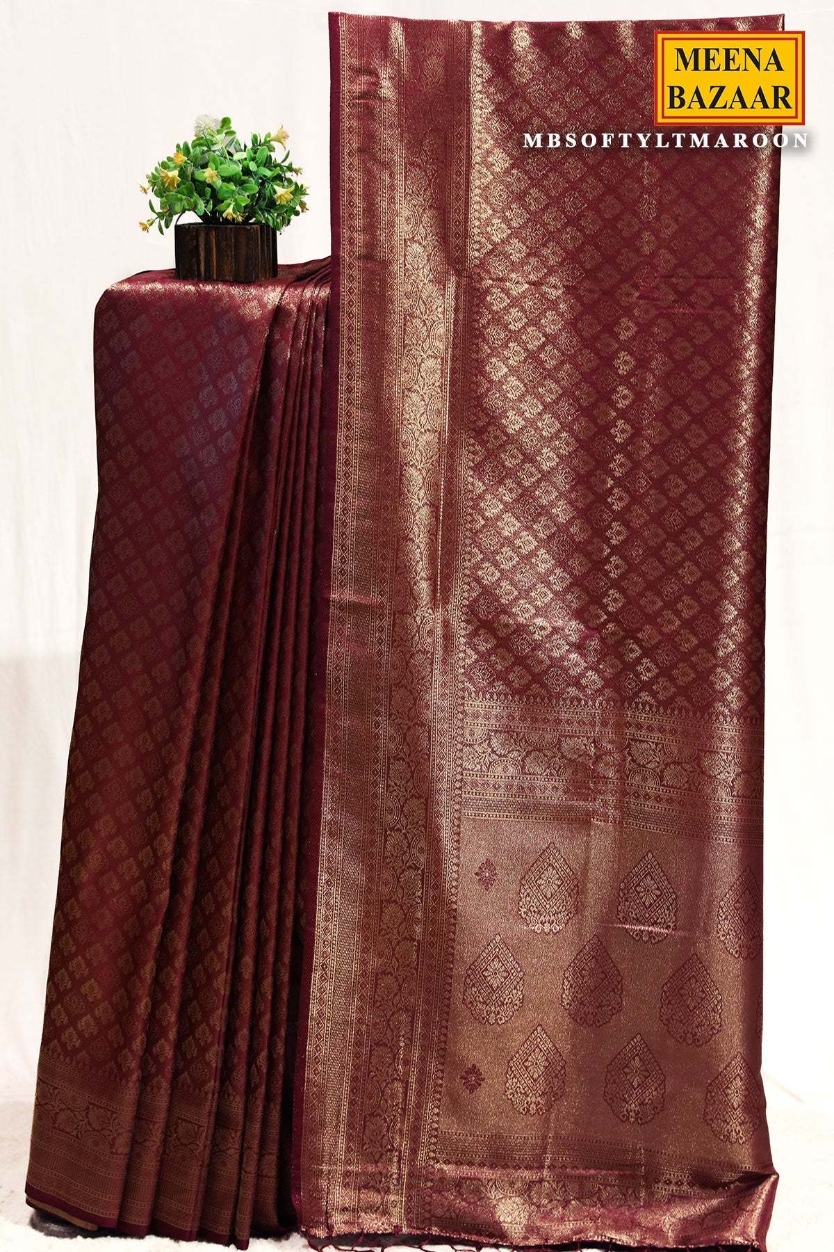Softy Maroon Silk Weaving Jaal Saree