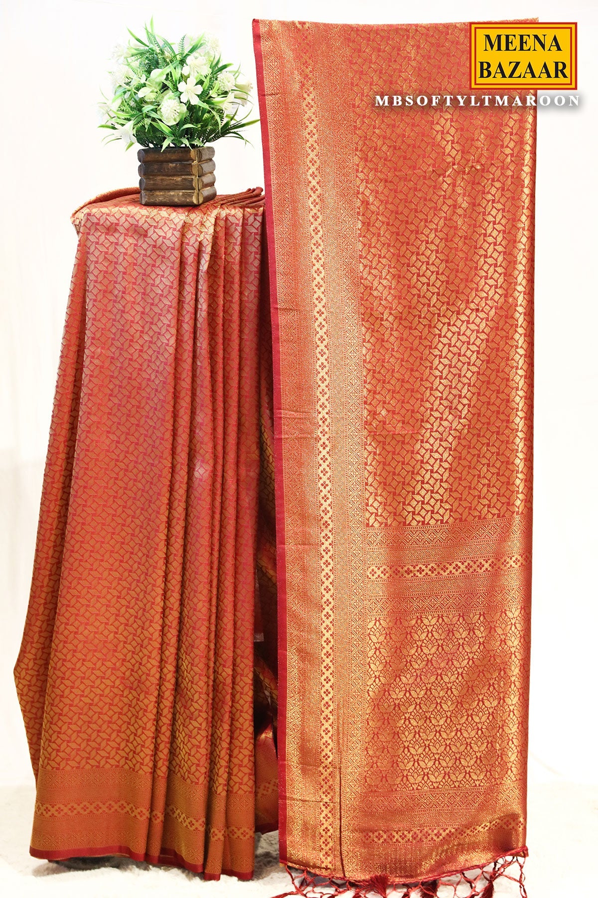 Softy Maroon Silk Weaving Jal Saree