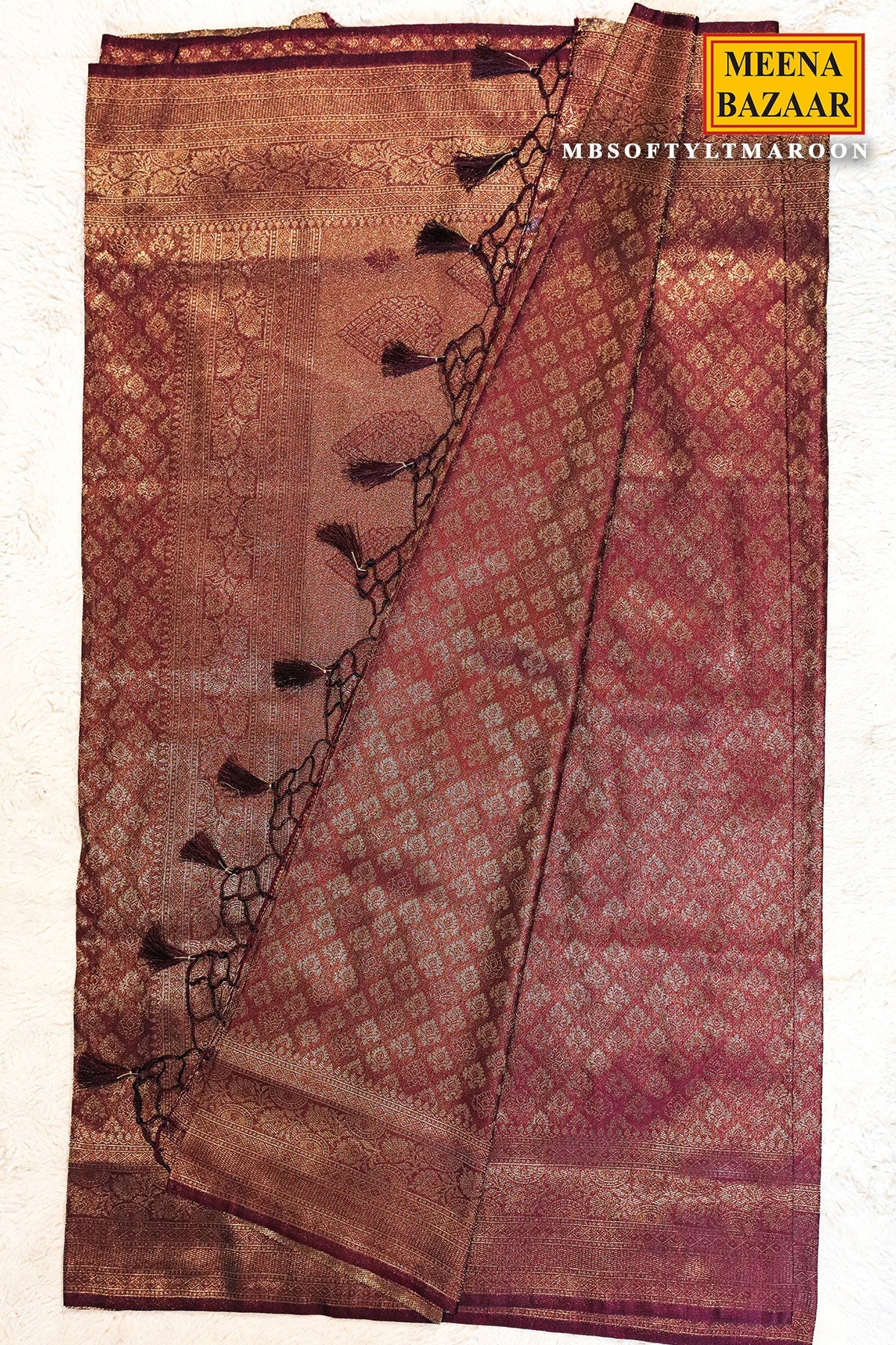 Softy Maroon Silk Weaving Jaal Saree