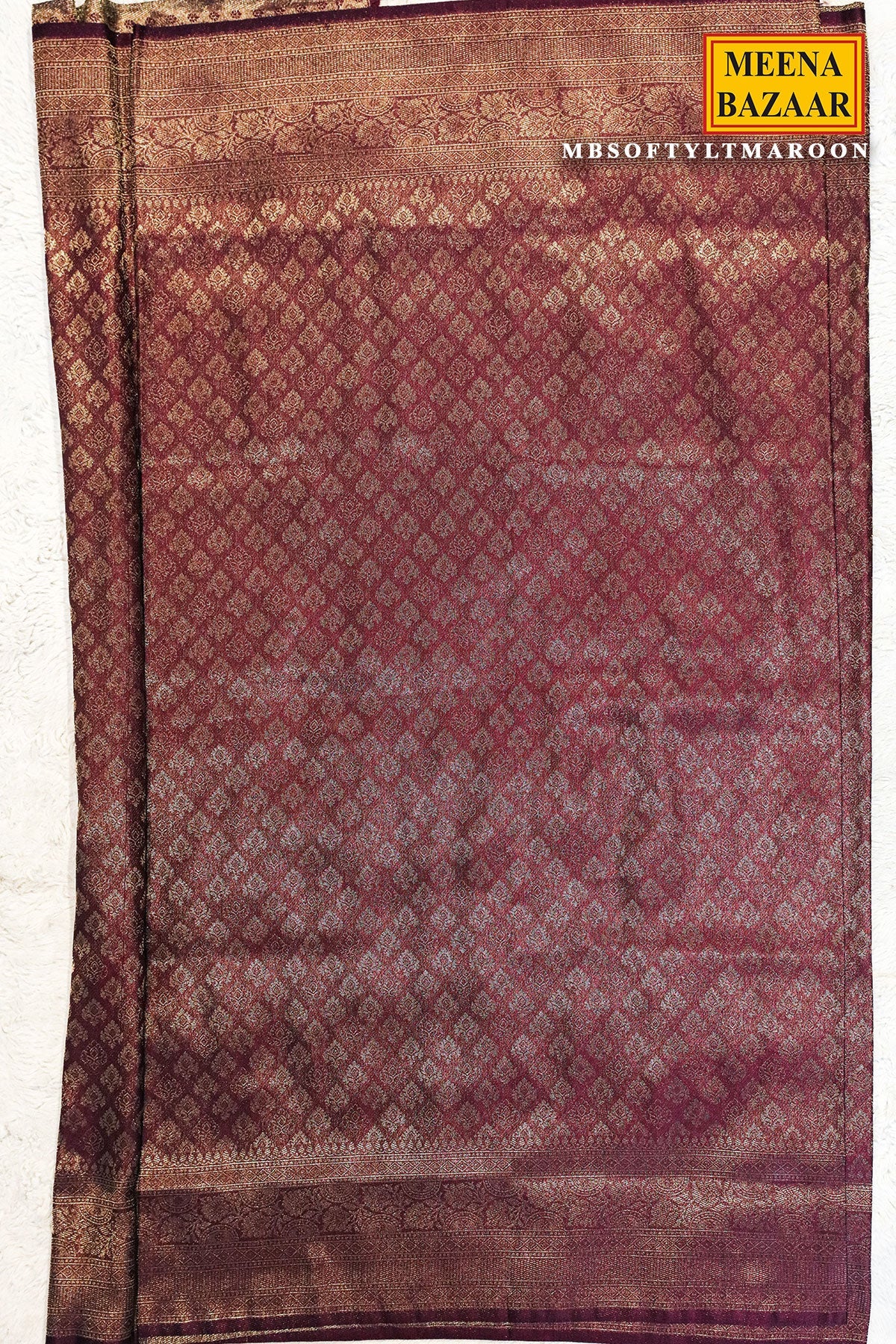 Softy Maroon Silk Weaving Jaal Saree