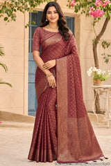 Softy Maroon Silk Weaving Jaal Saree