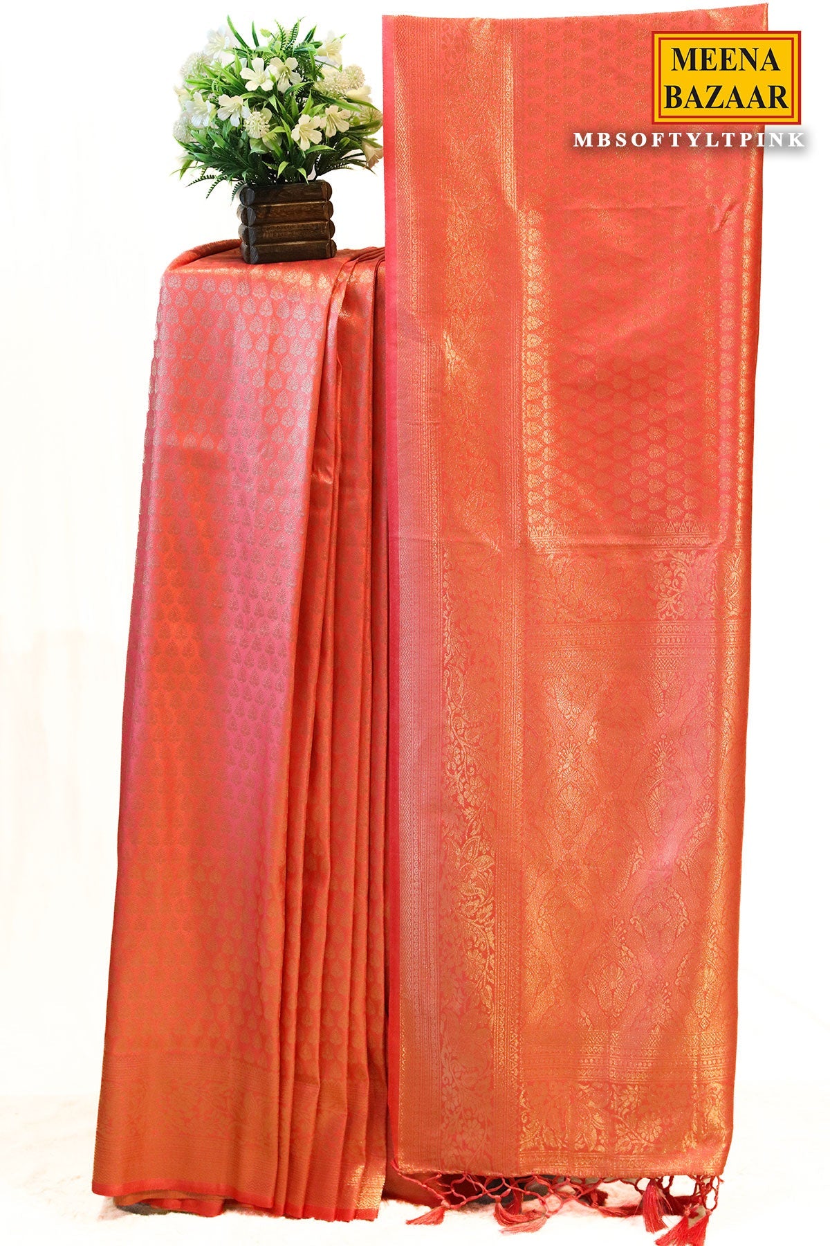 Softy Pink Silk Weaving Jaal Saree