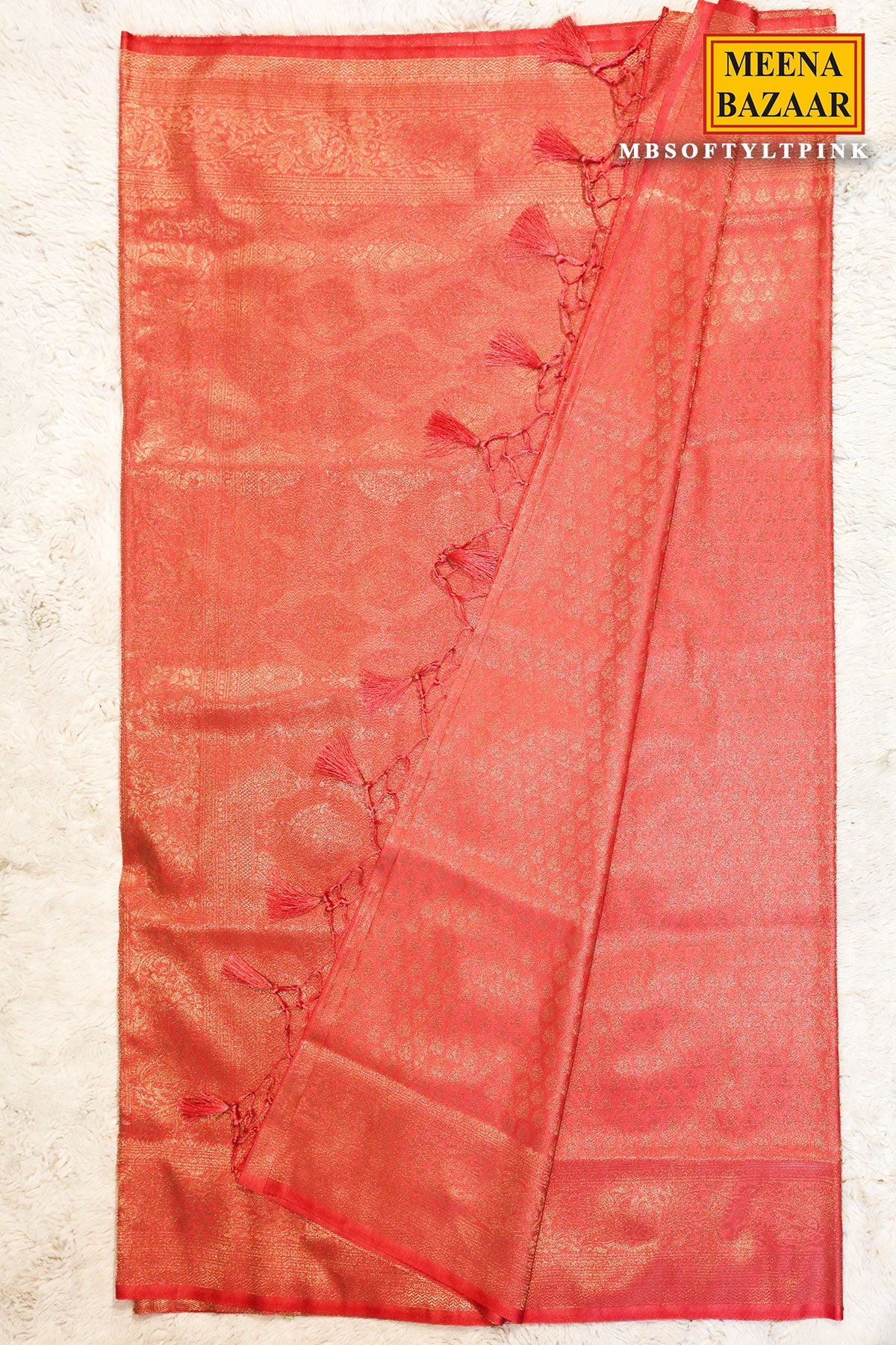 Softy Pink Silk Weaving Jaal Saree
