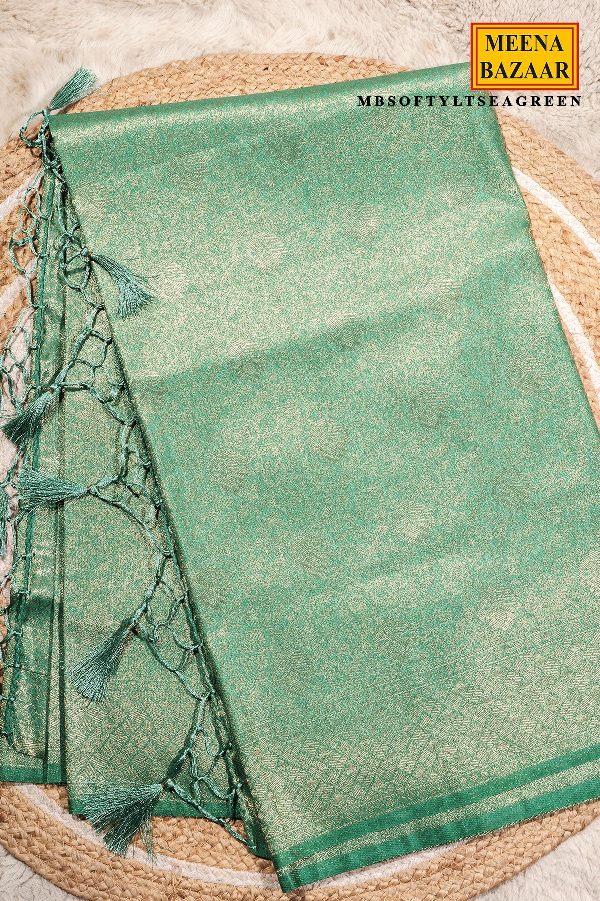 Softy Sea Green Silk Weaving Jaal Saree