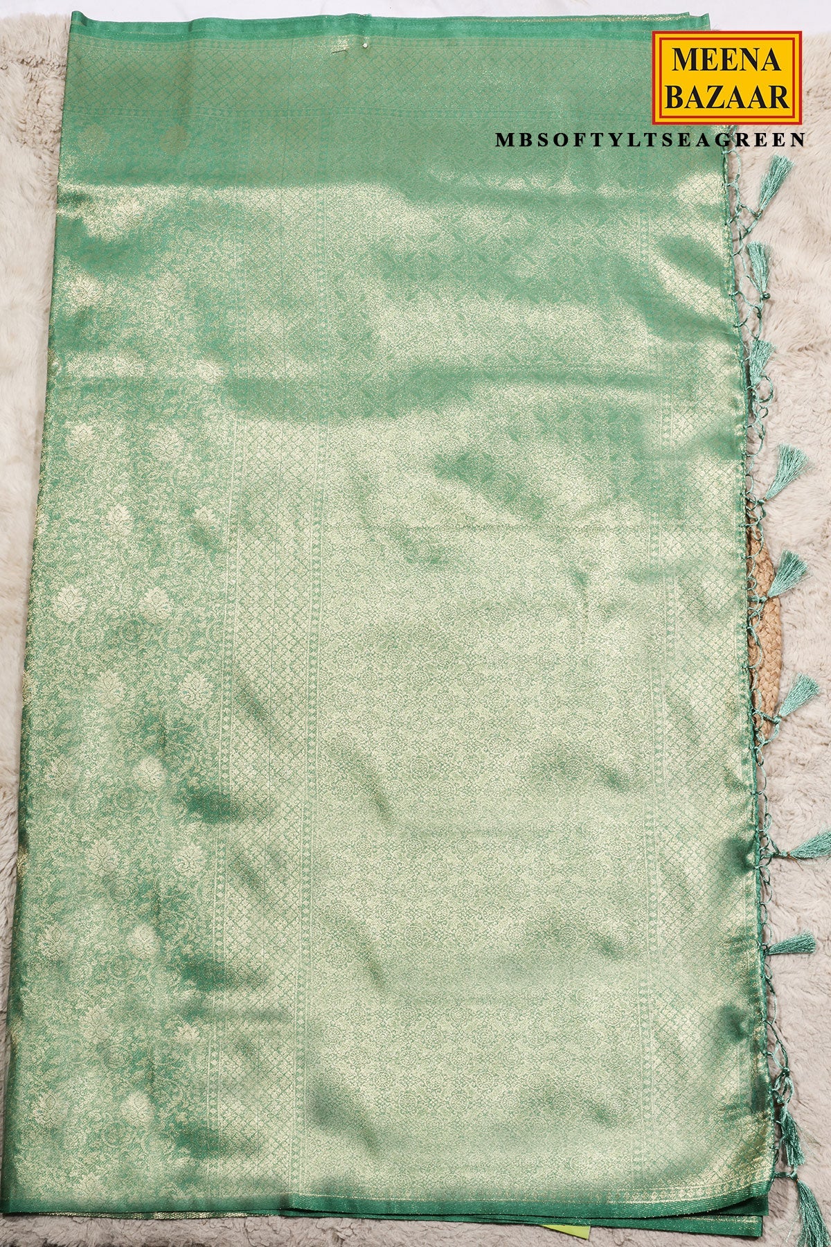Softy Sea Green Silk Weaving Jaal Saree
