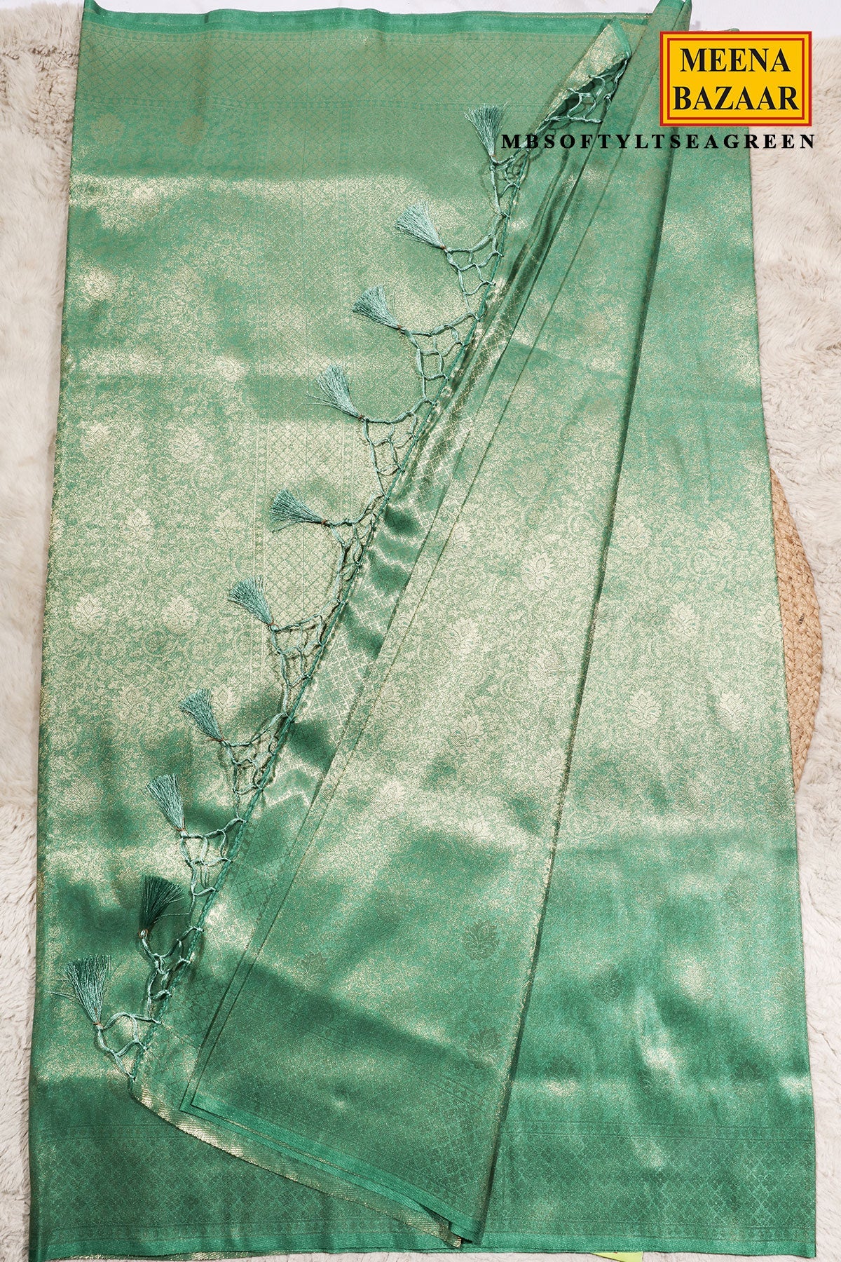 Softy Sea Green Silk Weaving Jaal Saree