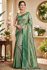 Softy Sea Green Silk Weaving Jaal Saree