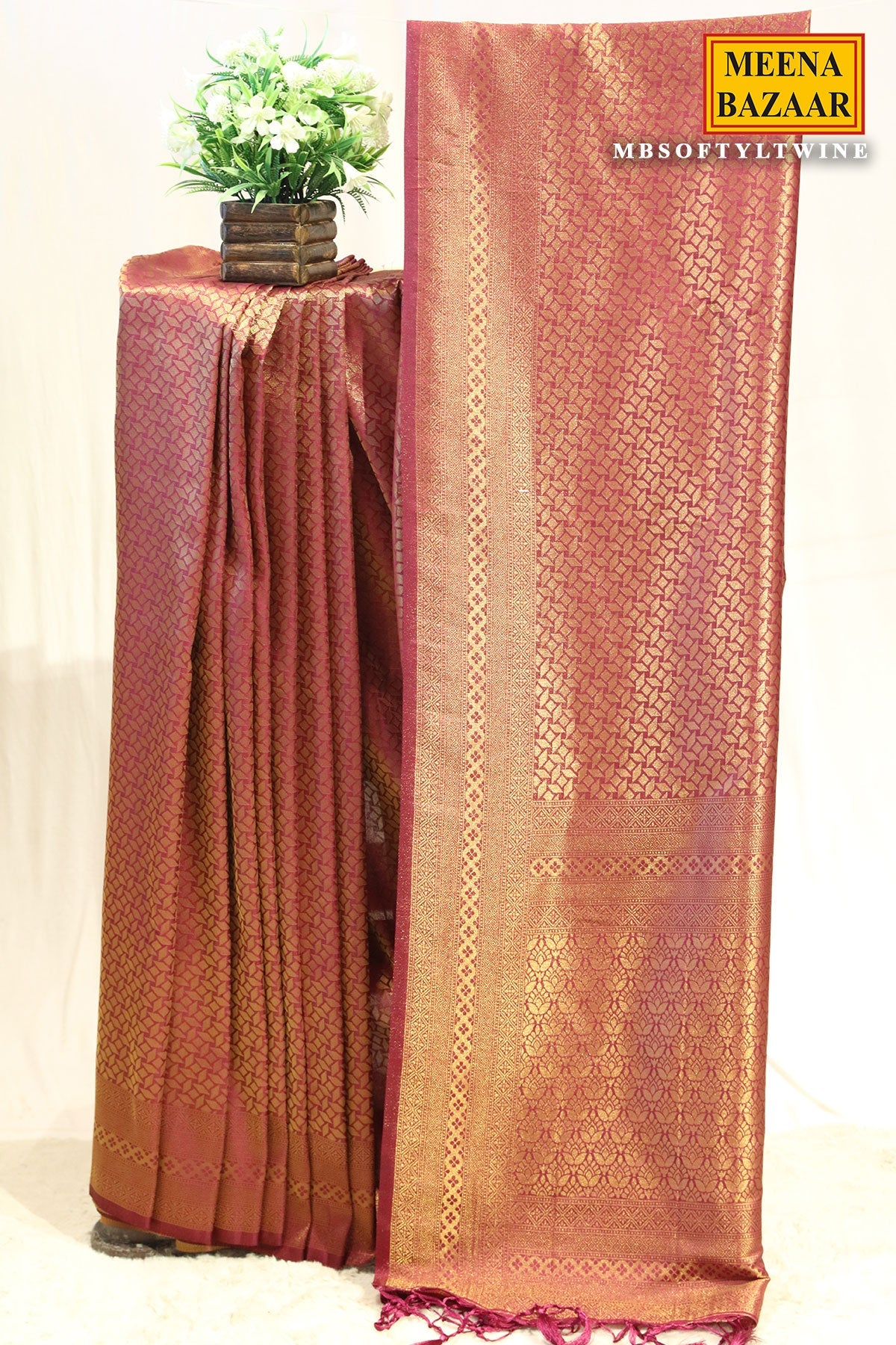 Softy Wine Silk Weaving Jal Saree