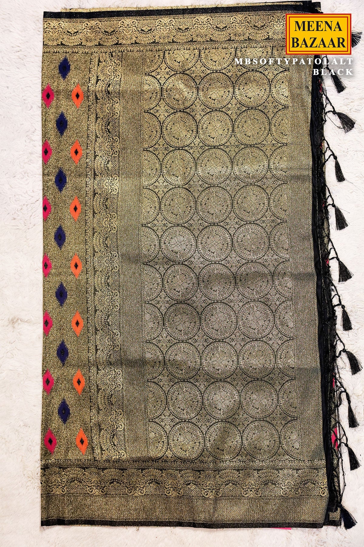 Softi Patola Black Silk Weaving Jaal Saree