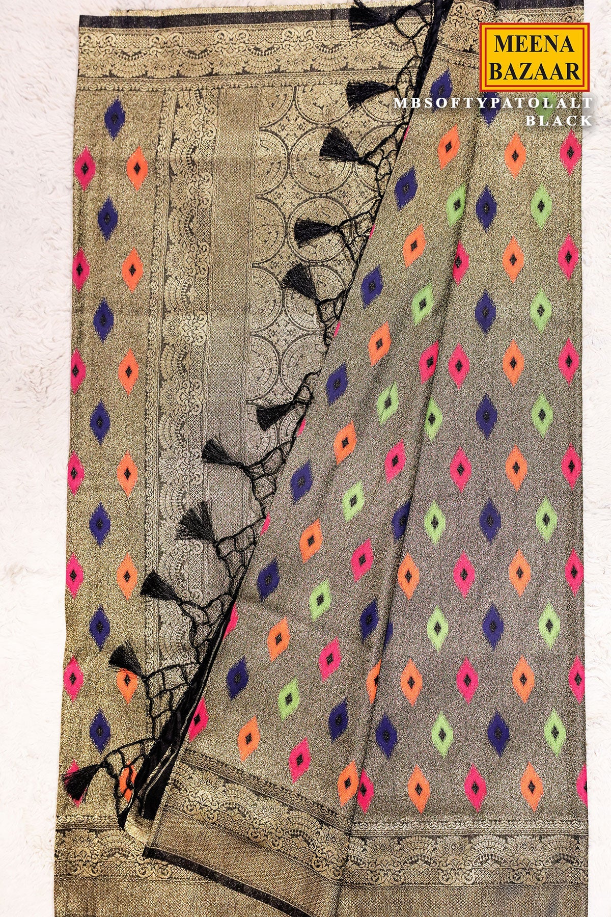 Softi Patola Black Silk Weaving Jaal Saree