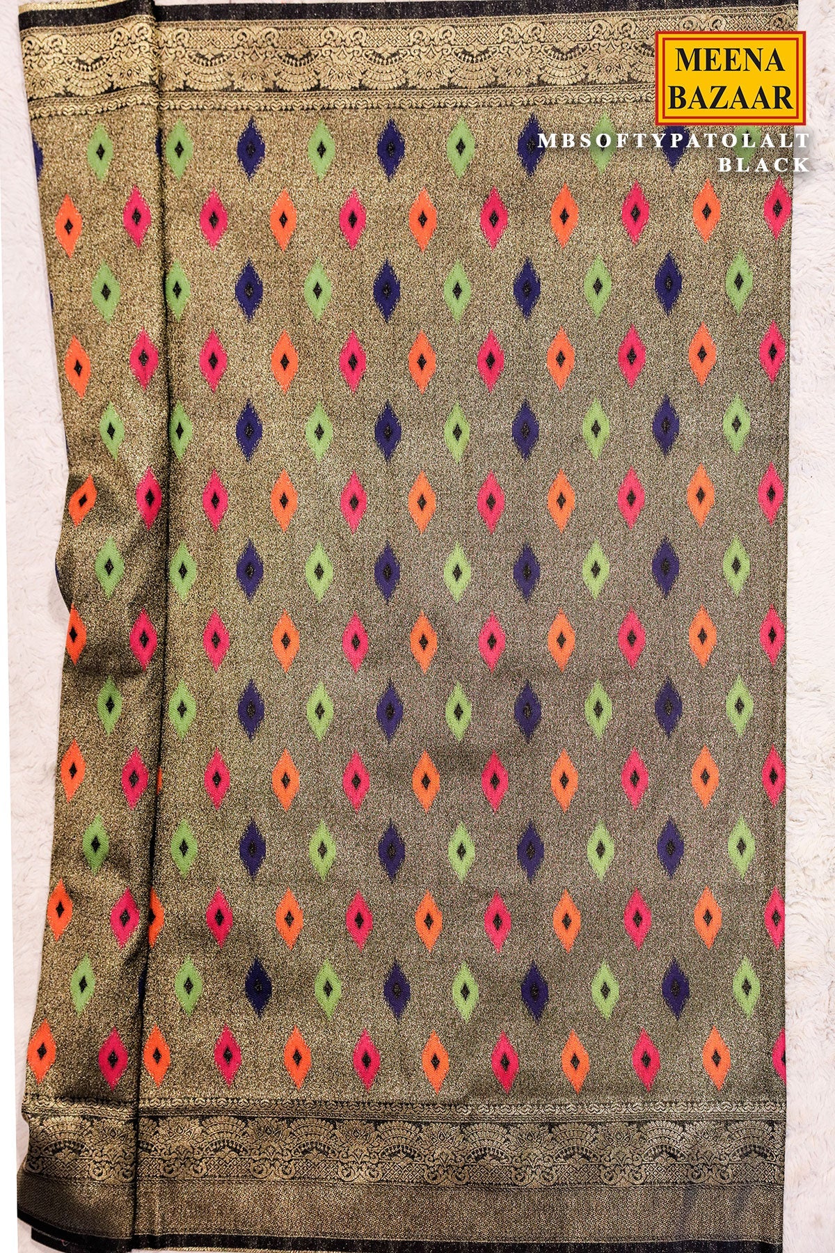 Softi Patola Black Silk Weaving Jaal Saree