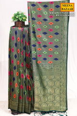 Softi Patola Bottle Green Silk Weaving Jaal Saree