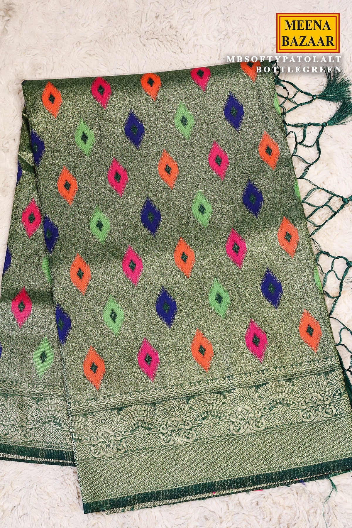 Softi Patola Bottle Green Silk Weaving Jaal Saree