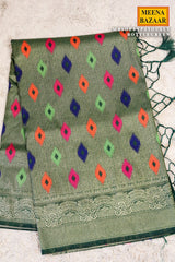 Softi Patola Bottle Green Silk Weaving Jaal Saree