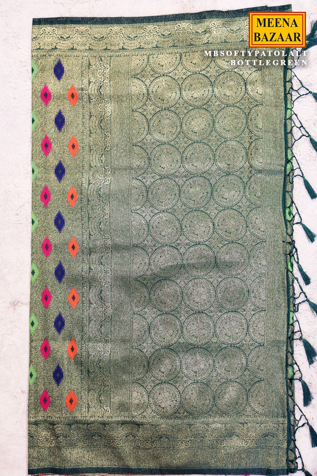 Softi Patola Bottle Green Silk Weaving Jaal Saree
