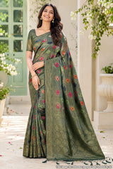 Softi Patola Bottle Green Silk Weaving Jaal Saree