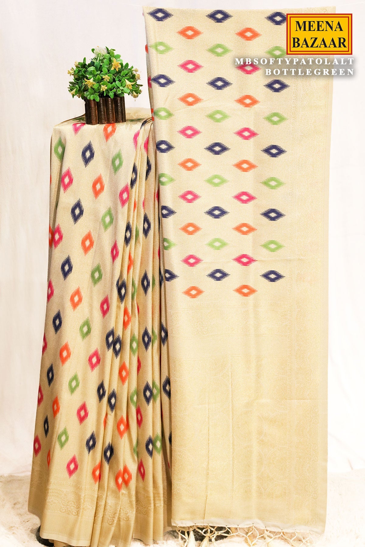 Softi Patola Cream Silk Weaving Jaal Saree