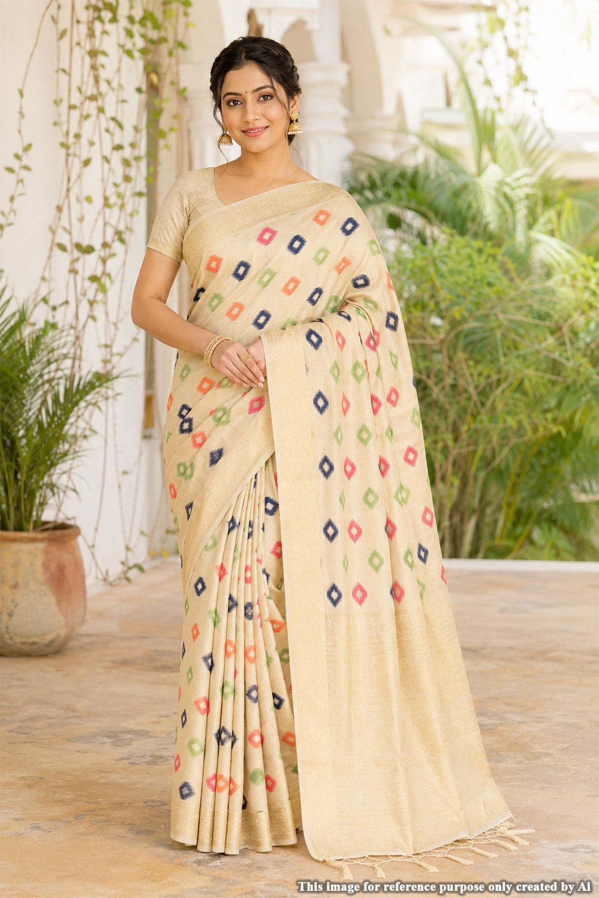Softi Patola Cream Silk Weaving Jaal Saree