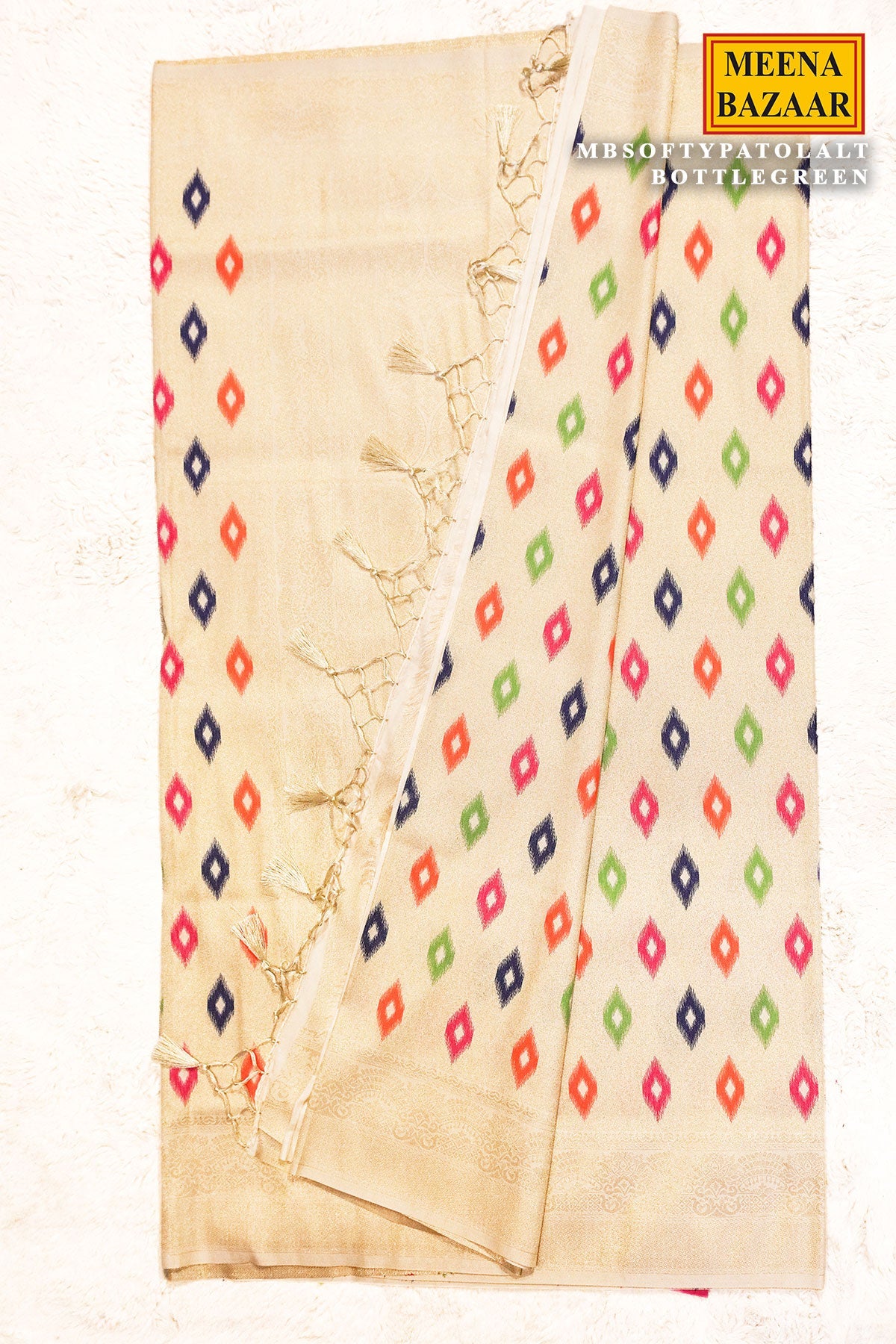 Softi Patola Cream Silk Weaving Jaal Saree