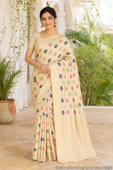 Softi Patola Cream Silk Weaving Jaal Saree