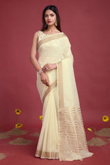 Cream Cotton Weaving Saree – Elegant Everyday Comfort