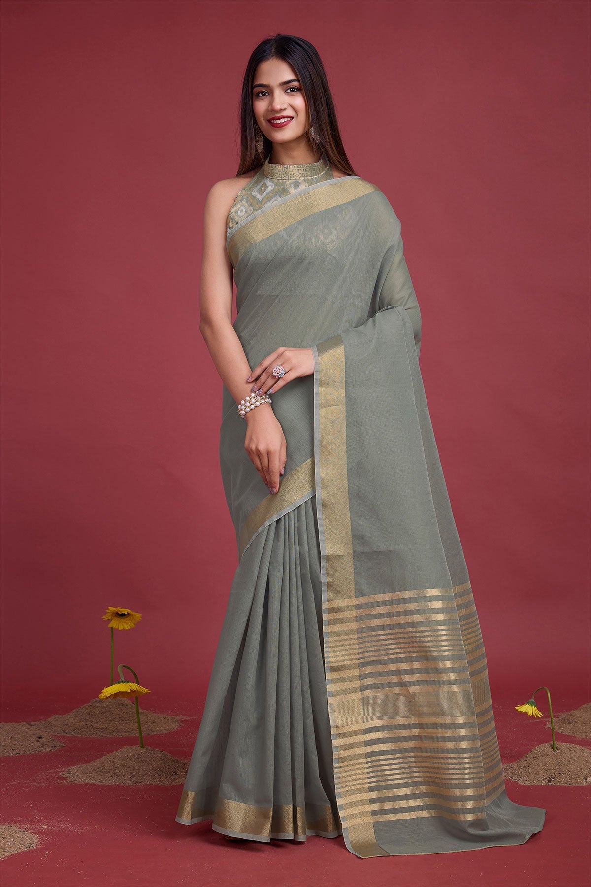 Grey  Cotton Weaving Saree – Elegant Everyday Comfort