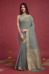 Grey  Cotton Weaving Saree – Elegant Everyday Comfort