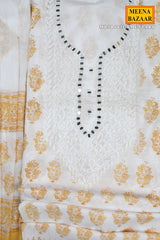 Cream and Mustard Handblock Printed Suit Set