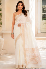 Cream Cotton Saree with Traditional Weaving