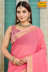 Pink Cotton Weaving Saree – Elegant Everyday Comfort