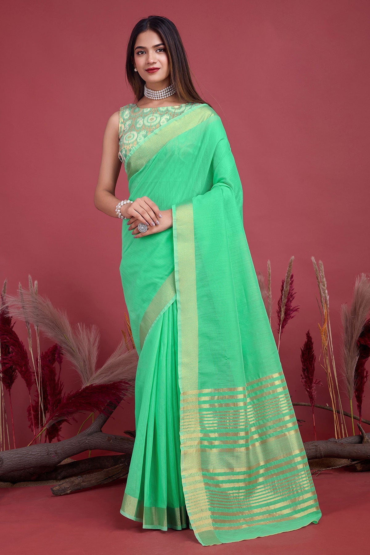 Sea Green Cotton Weaving Saree – Elegant Everyday Comfort