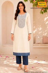 Tussar & Blue Chanderi Embroidered Unstitched Suit Set With Designer Dupatta & Blue Pant