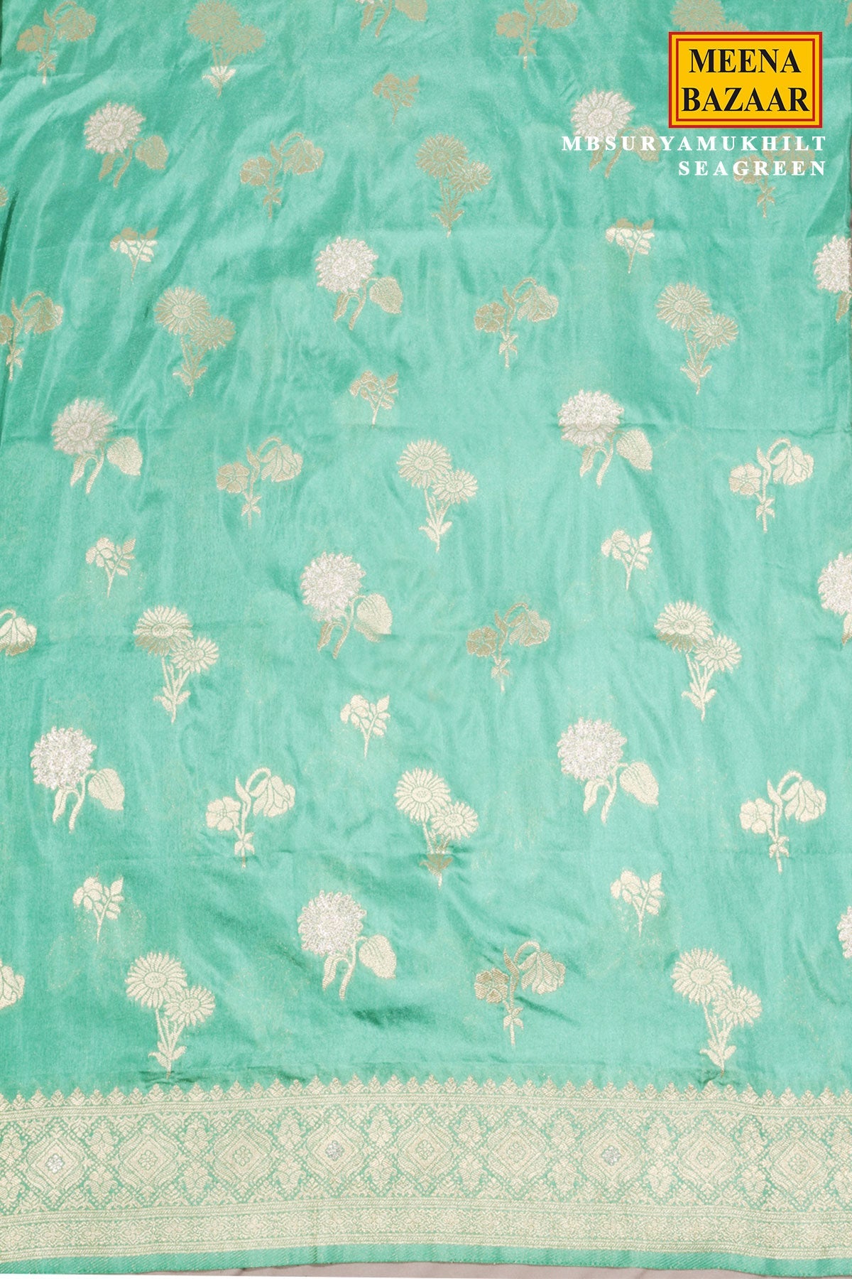 Sea Green Silk Saree with Elegant Weaving Buti
