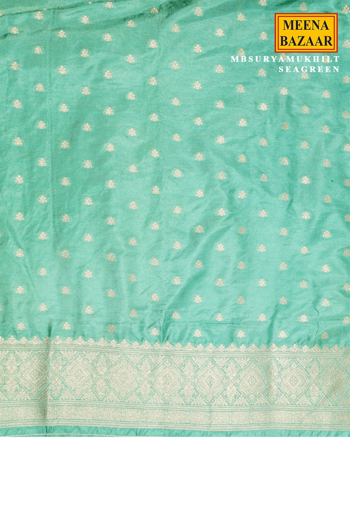 Sea Green Silk Saree with Elegant Weaving Buti