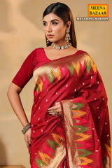 Maroon Temple Silk Weaving Saree Elegant Traditional & Party Wear