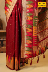 Maroon Temple Silk Weaving Saree Elegant Traditional & Party Wear