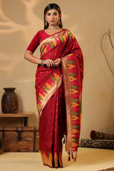 Maroon Temple Silk Weaving Saree Elegant Traditional & Party Wear