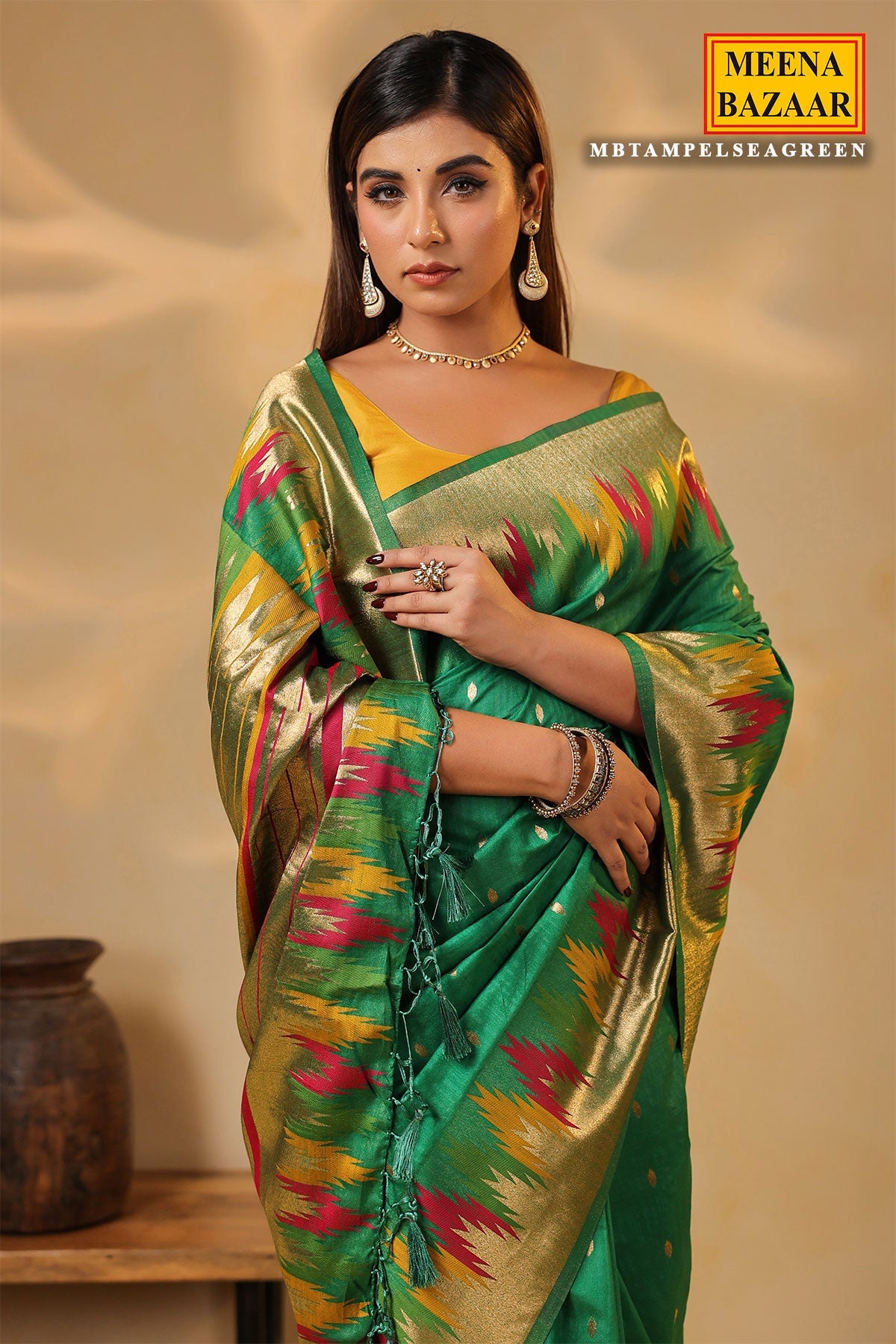 Sea Green Silk Woven Saree – Elegant Handwoven Design