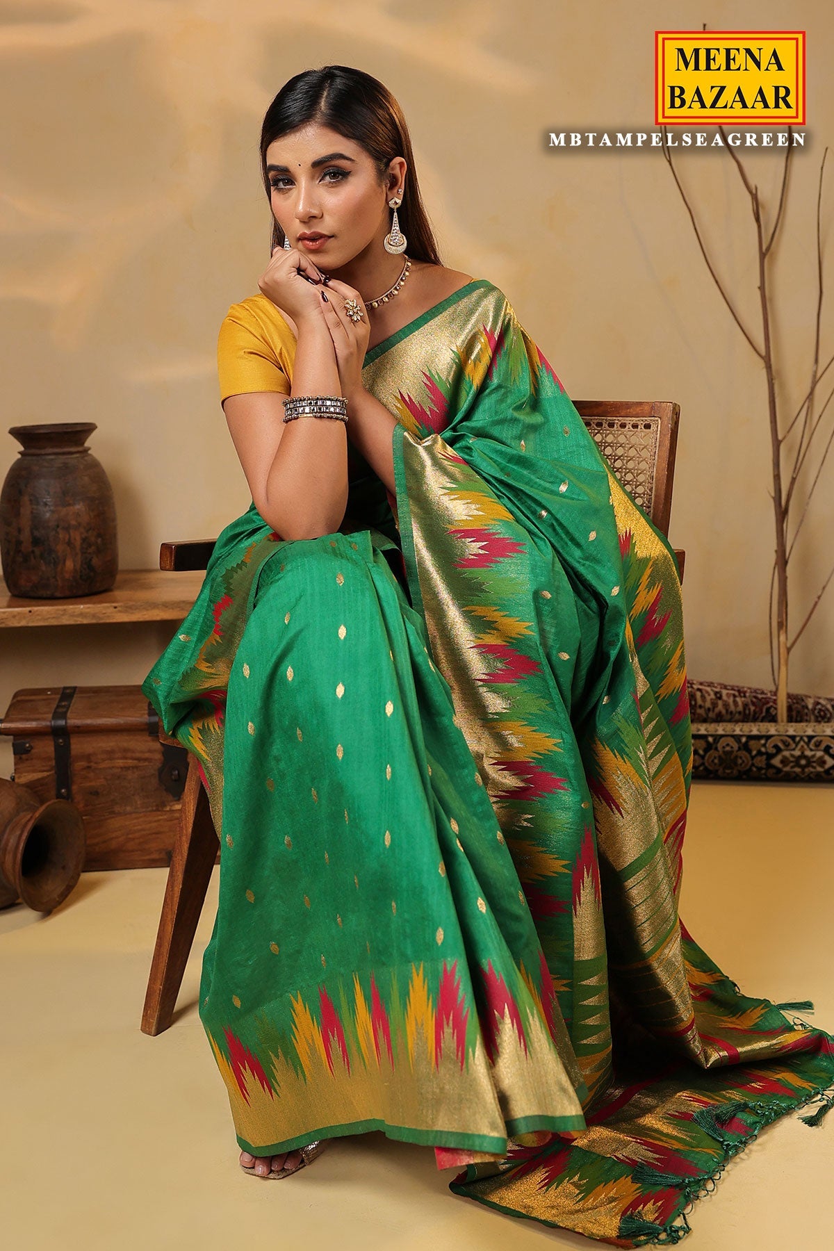 Sea Green Silk Woven Saree – Elegant Handwoven Design