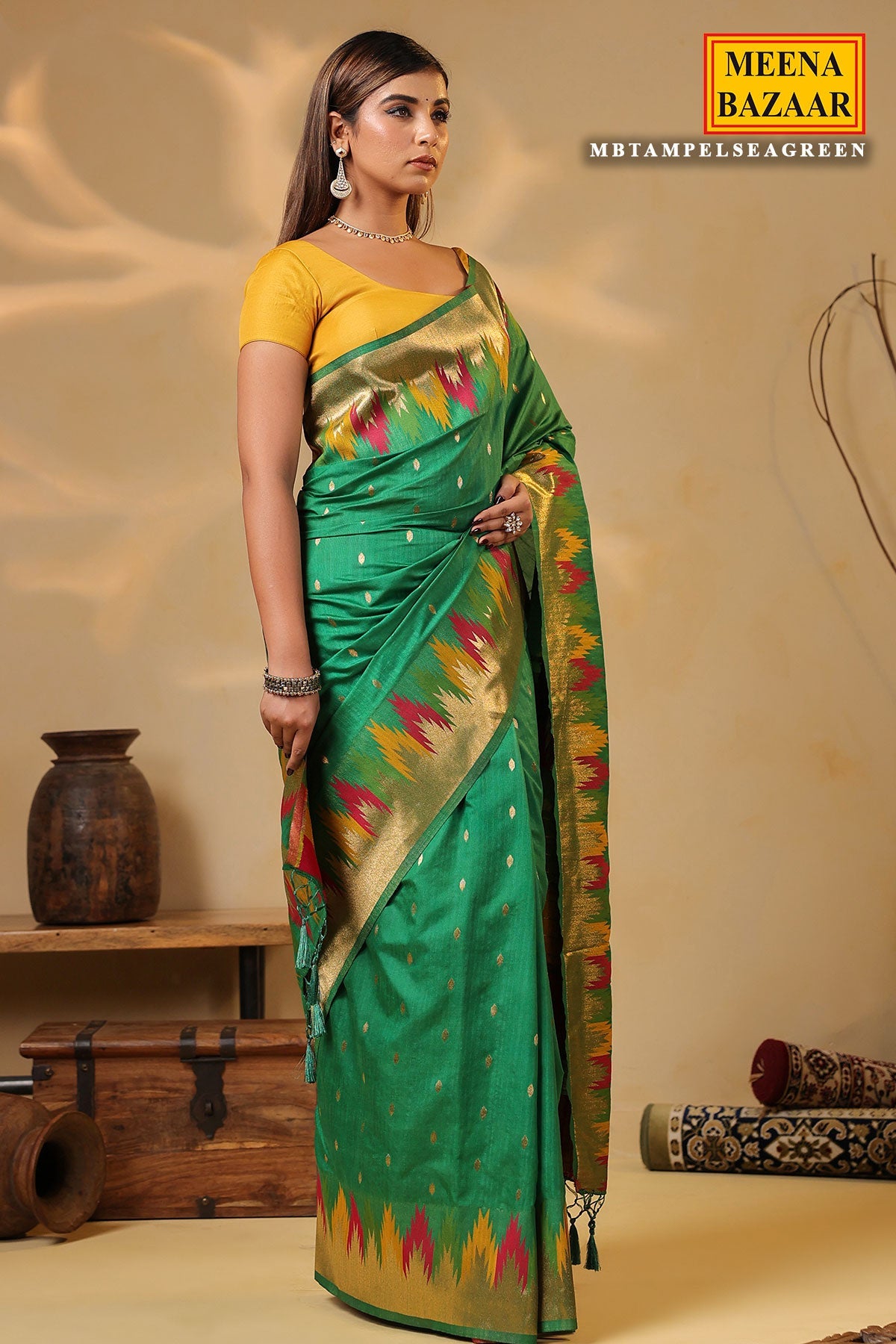Sea Green Silk Woven Saree – Elegant Handwoven Design