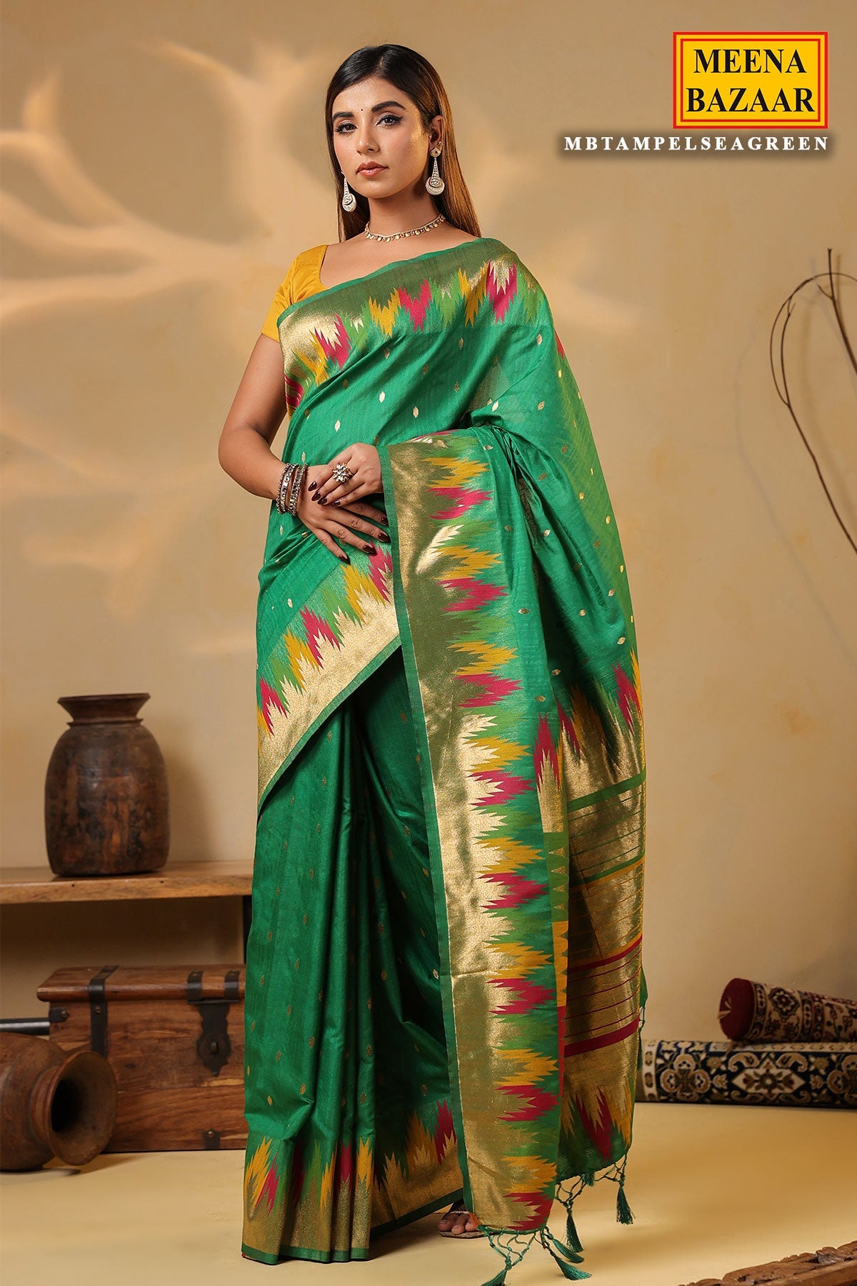 Sea Green Silk Woven Saree – Elegant Handwoven Design