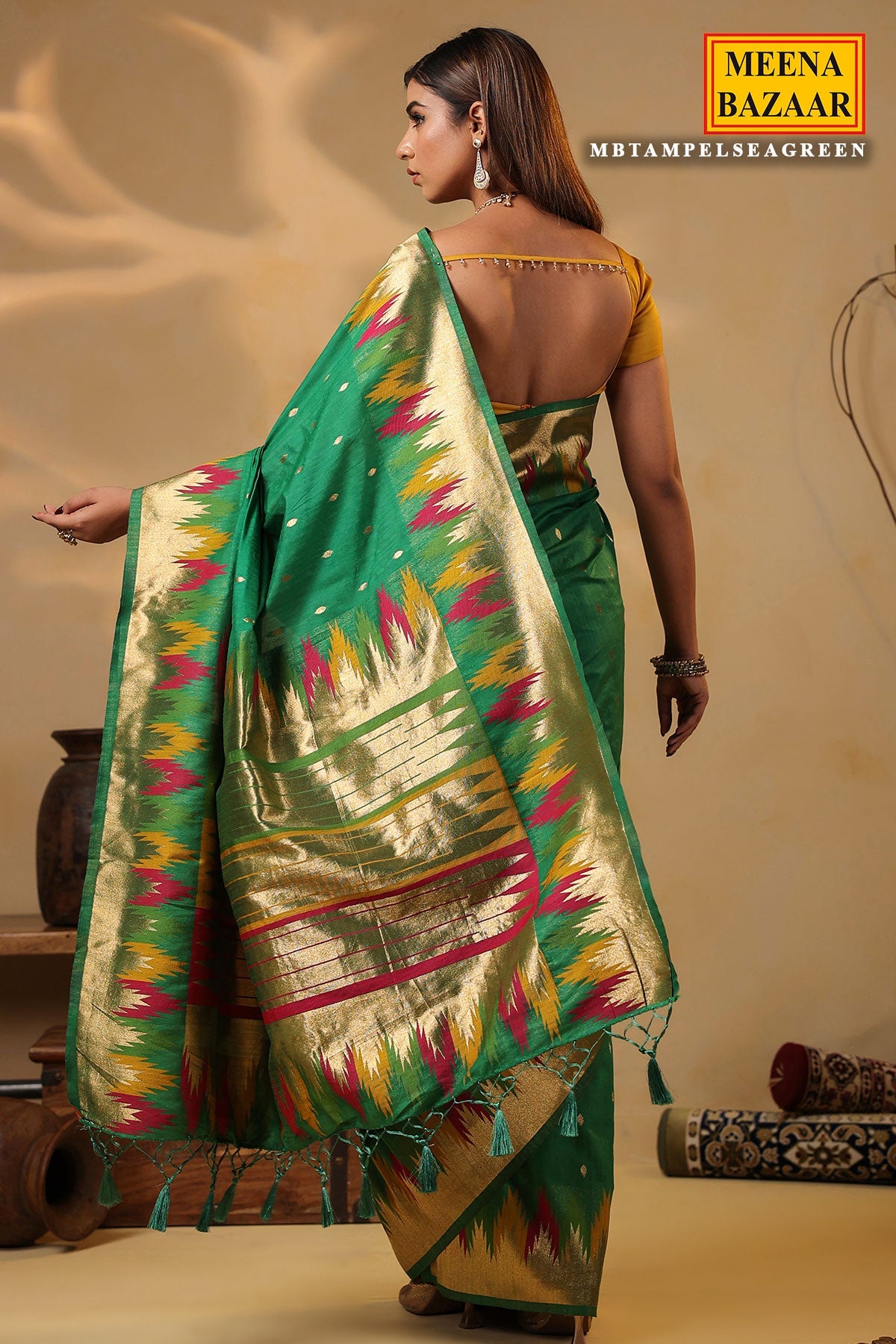 Sea Green Silk Woven Saree – Elegant Handwoven Design