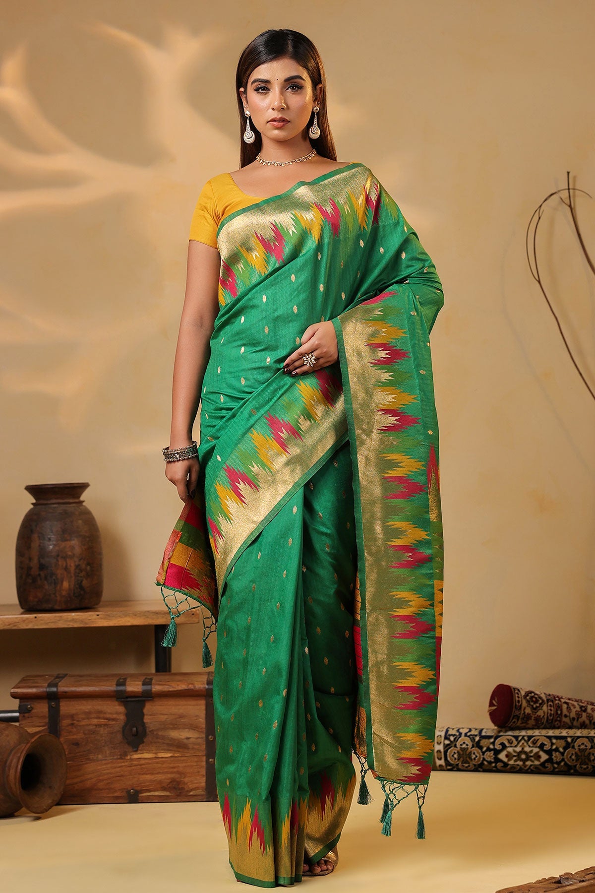 Sea Green Silk Woven Saree – Elegant Handwoven Design