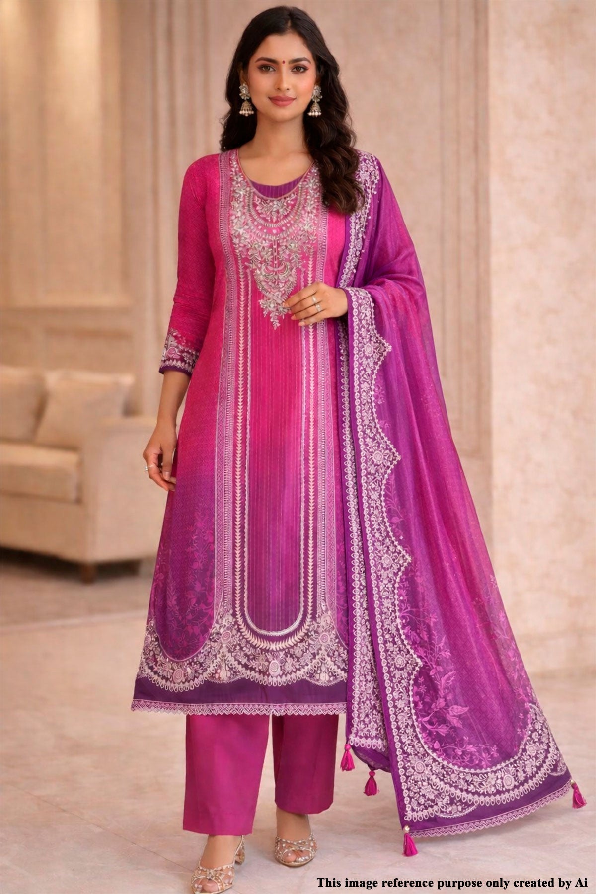 Elegant Rani Pashmina Unstitched Suit with Embroidered Detailing